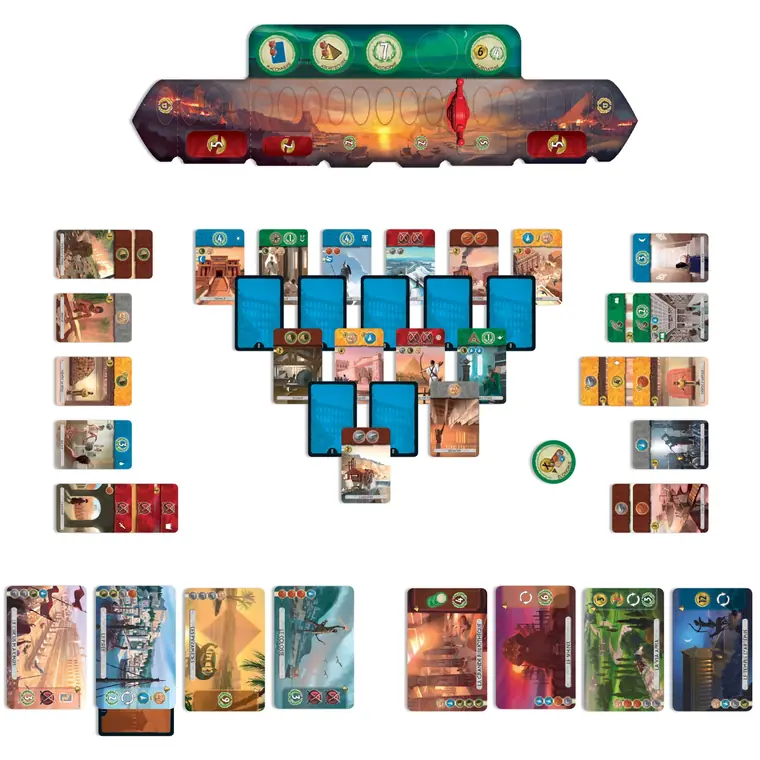 La partida montada: el tablero y la pirámide de cartas