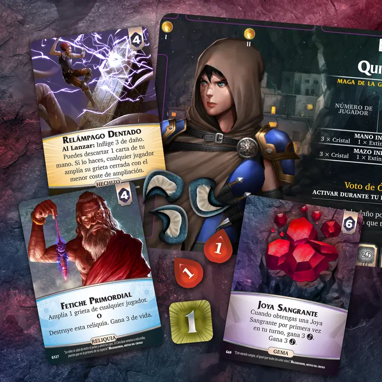 Cartas de hechizo, reliquia y gema, con una maga