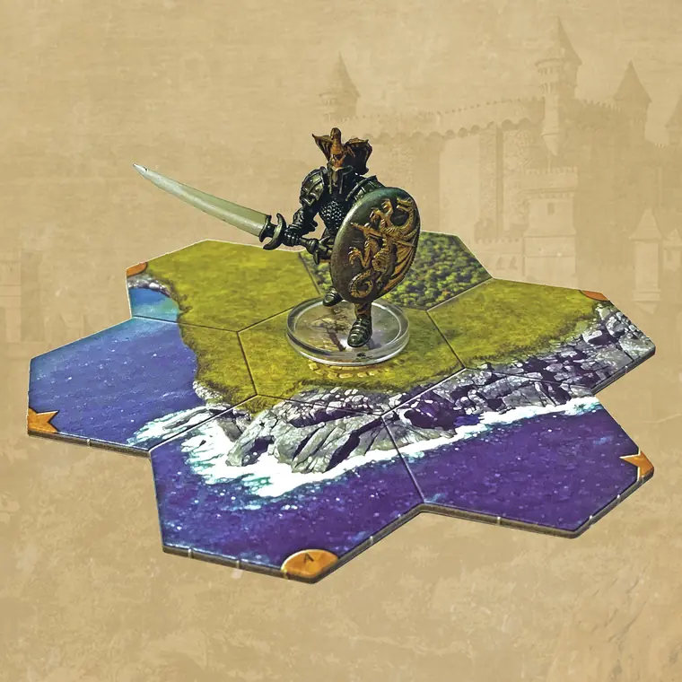 Una figura de héroe sobre la loseta inicial