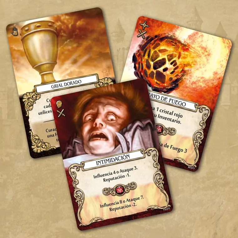 Cartas de Gesta: Grial dorado, Intimidación y Rayo de fuego