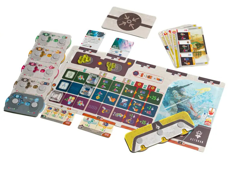La zona de un jugador: tapete de Casa, tableros y cartas